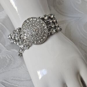 Monet Silver Plate Rhinestone Bedazzled Magnetic Bracelet